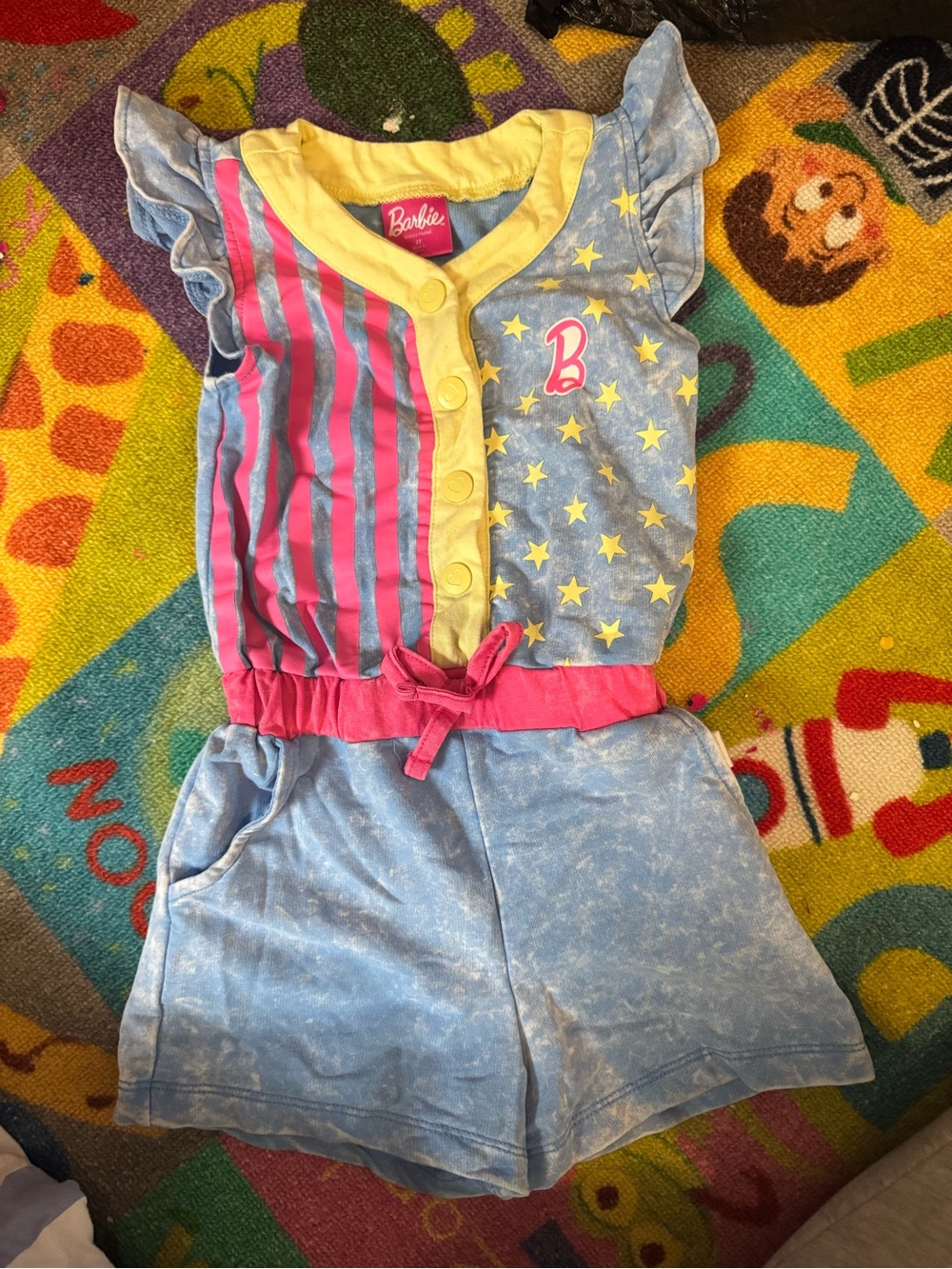 Barbie Pink, Yellow & Light Blue Star Stripe Romper